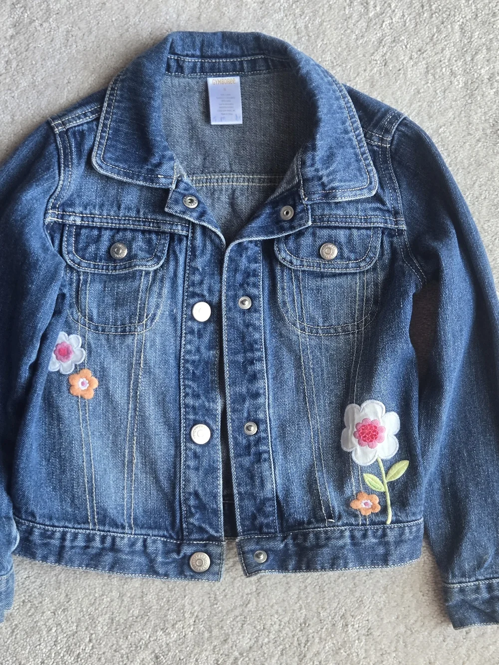 Gymboree Girls Blue Denim Jacket with Floral Appliqués